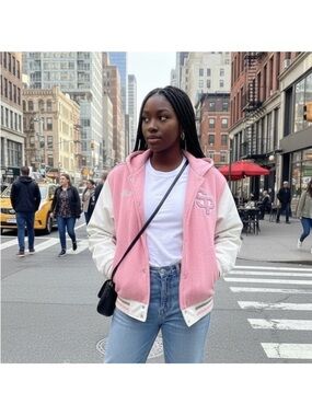 Rare Vintage South Pole Pink White Wool Varsity Jacket Borough Series Y2K